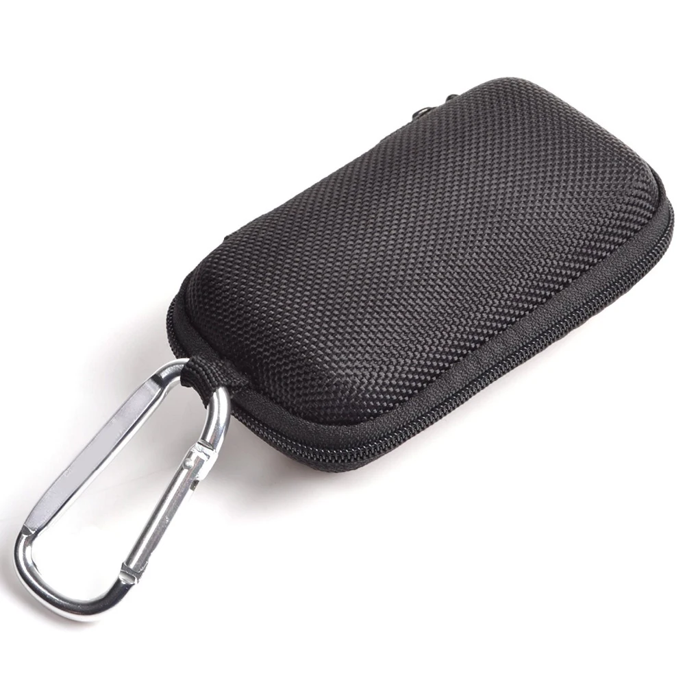 Black Rectangle Shaped Hard Headset EVA Case Bag And Climbing Carabiner for MP3/MP4 Bluetooth Earphone Earbuds with Mesh Pocket