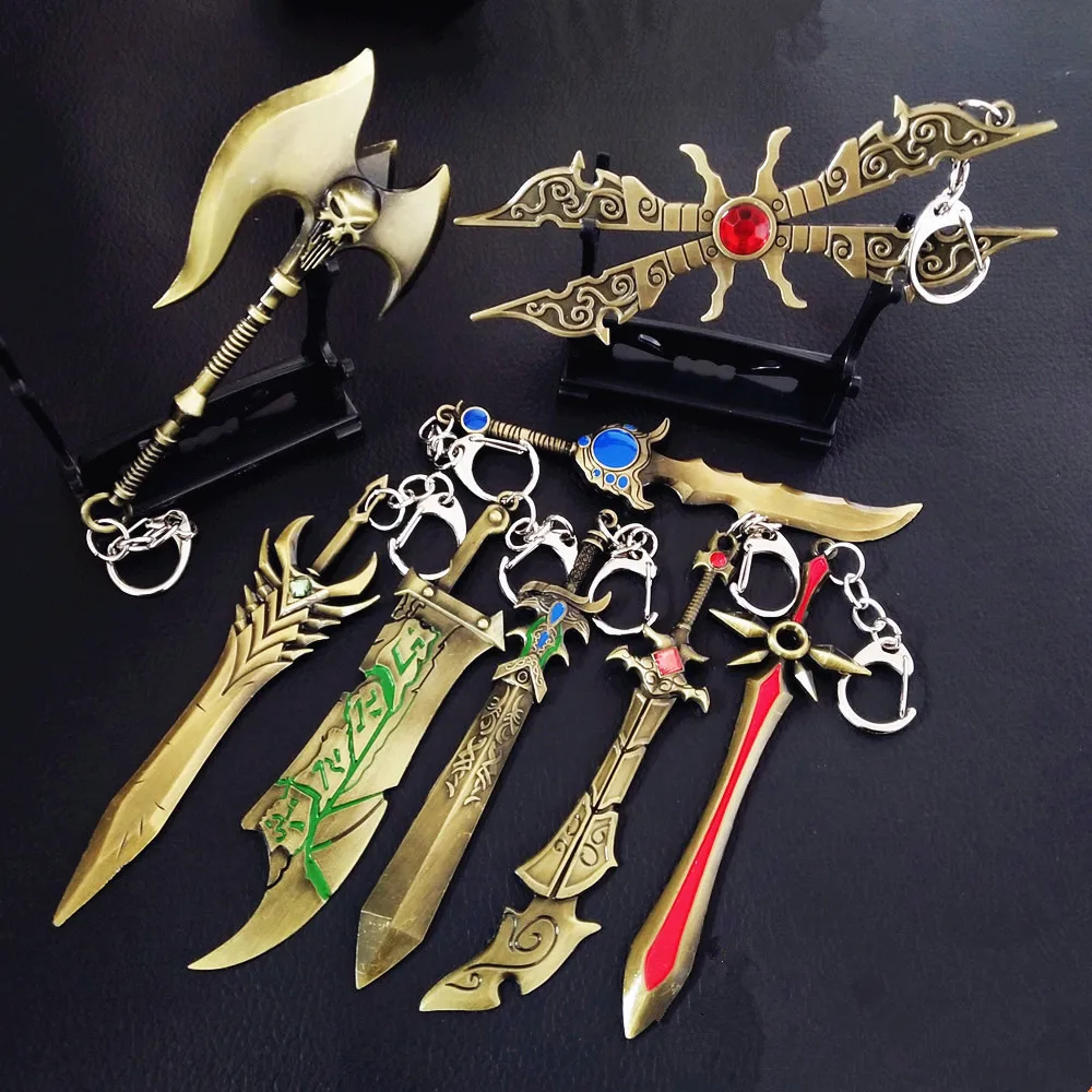 

Wholesale 20PCS/Lot Game League Of Legends LOL Keychain Superhero Weapon Model Metal Pendant Key Ring Souvenir Jewelry Gift 12CM