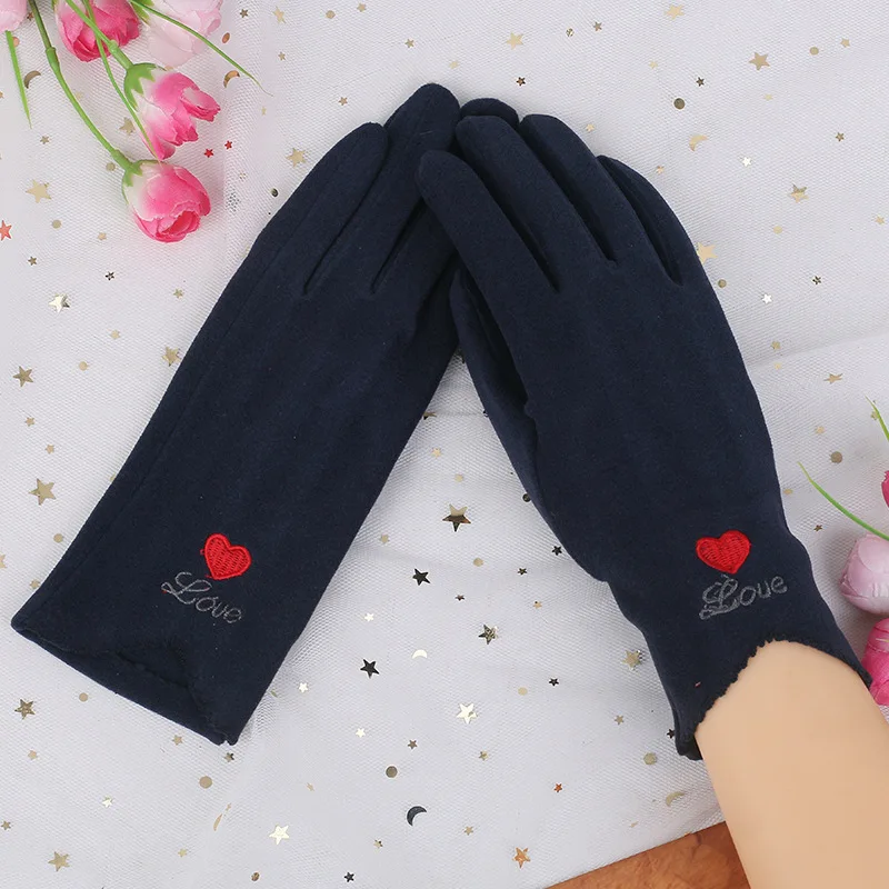 Spring Autumn Female Thin Warm Cashmere Full Finger Love Heart Bow Sports Cycling Mittens Women Touch Screen Driving Gloves J21