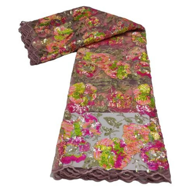 

2021 High Quality Nigerian Lace Fabric Embroidery French Sequins African Lace Fabric Weaving Design Green Sequins Lace Fabric