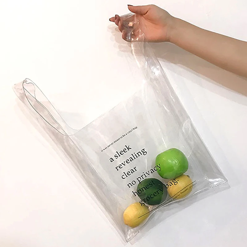 New Women Transparent PVC Shopping Bag Clear Fashion Reusable Letter Printed Eco-friendly Tote Bag