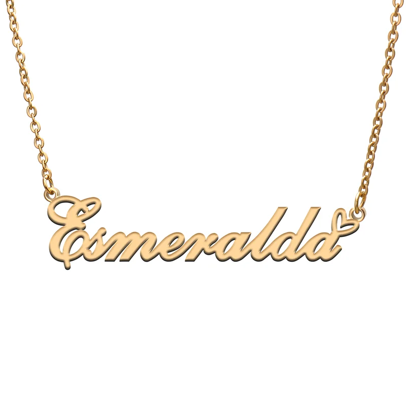 

Esmeralda Name Tag Necklace Personalized Pendant Jewelry Gifts for Mom Daughter Girl Friend Birthday Christmas Party Present
