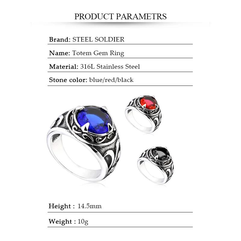 Steel soldier New Arrival blue stone Fashion Stainless Steel Jewelry exquisite titanium steel men ring