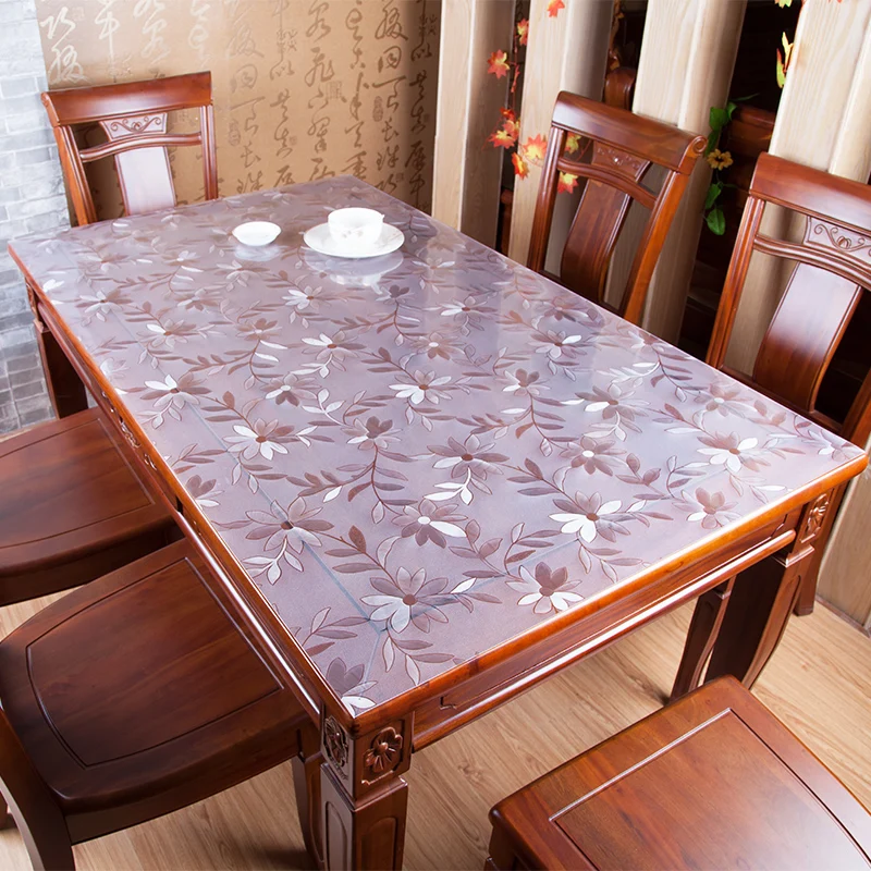 PVC Transparente Impermeável Oilproof Toalha De Mesa Para Cozinha, Mesa De Jantar, Vidro Macio Com Padrão, 1.0mm