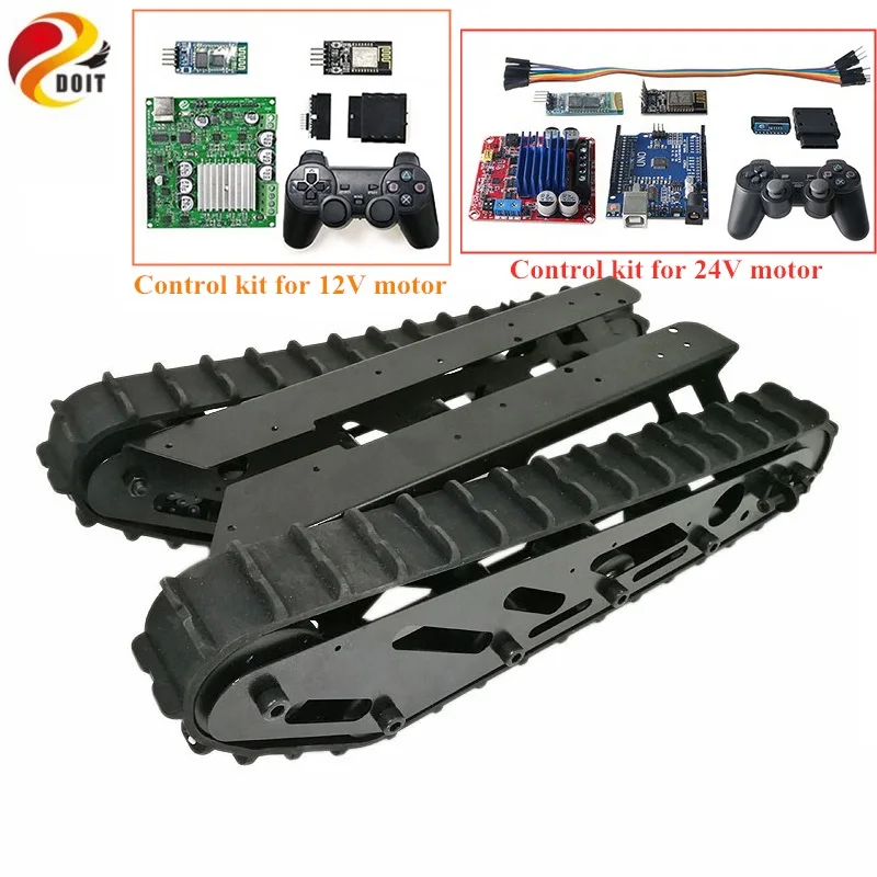 With Control Kit 15KG Large Load 2pcs Smart Robot High-power Wheel Part Kit Rubber Track+Metal Wheel+Steel Bracket+12V/24V Motor