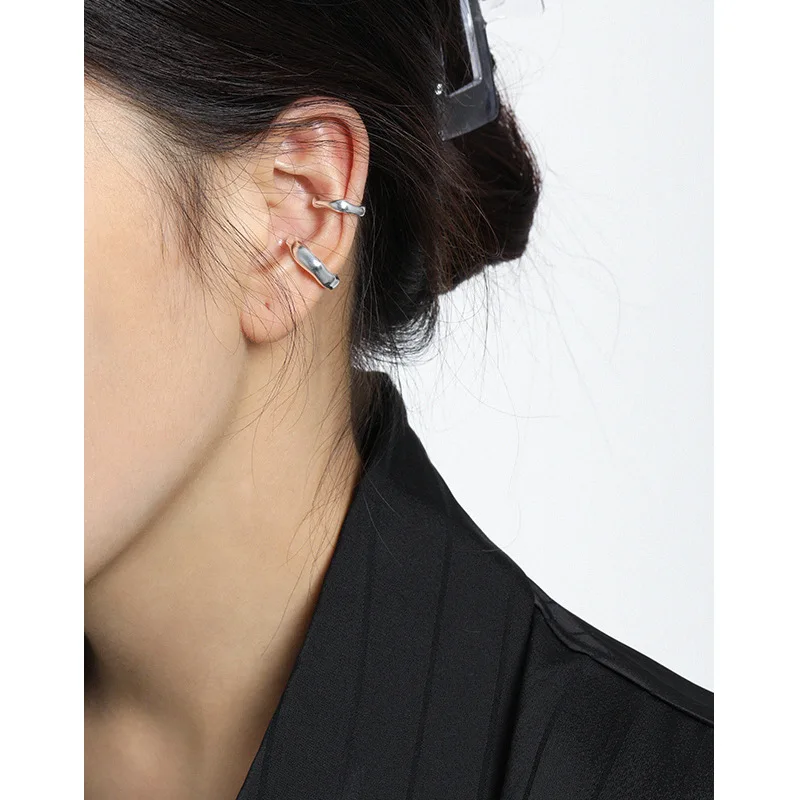 F.I.N.S 1PC 925เงินสเตอร์ลิงซ้อนกันได้หนา Rock Punk คลิปต่างหู Earcuff หูต่างหูเครื่องประดับงานแต่งงาน