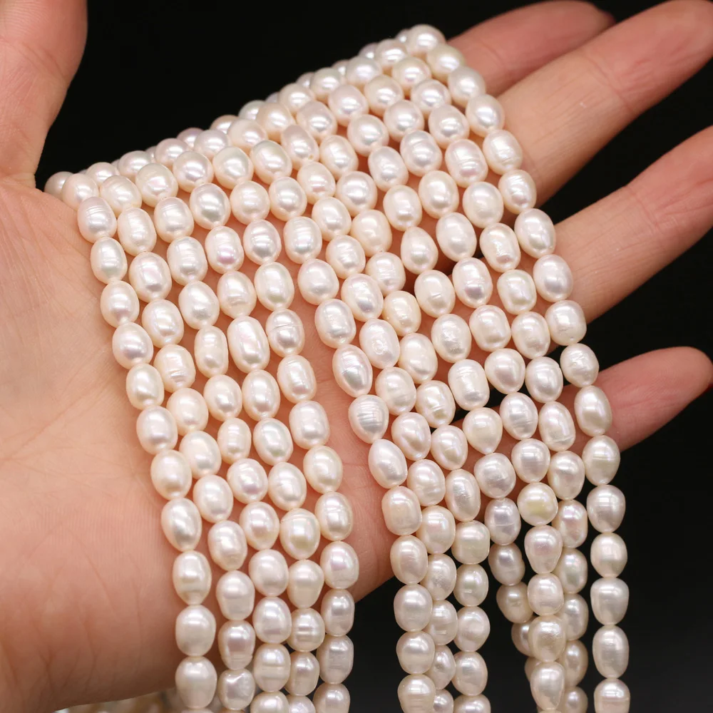 6-7mm Charm Rice Shape Pearl Loose Beads Natural Freshwater Pearls for Jewelry Making DIY Elegant Necklaces Bracelet Strand 14''