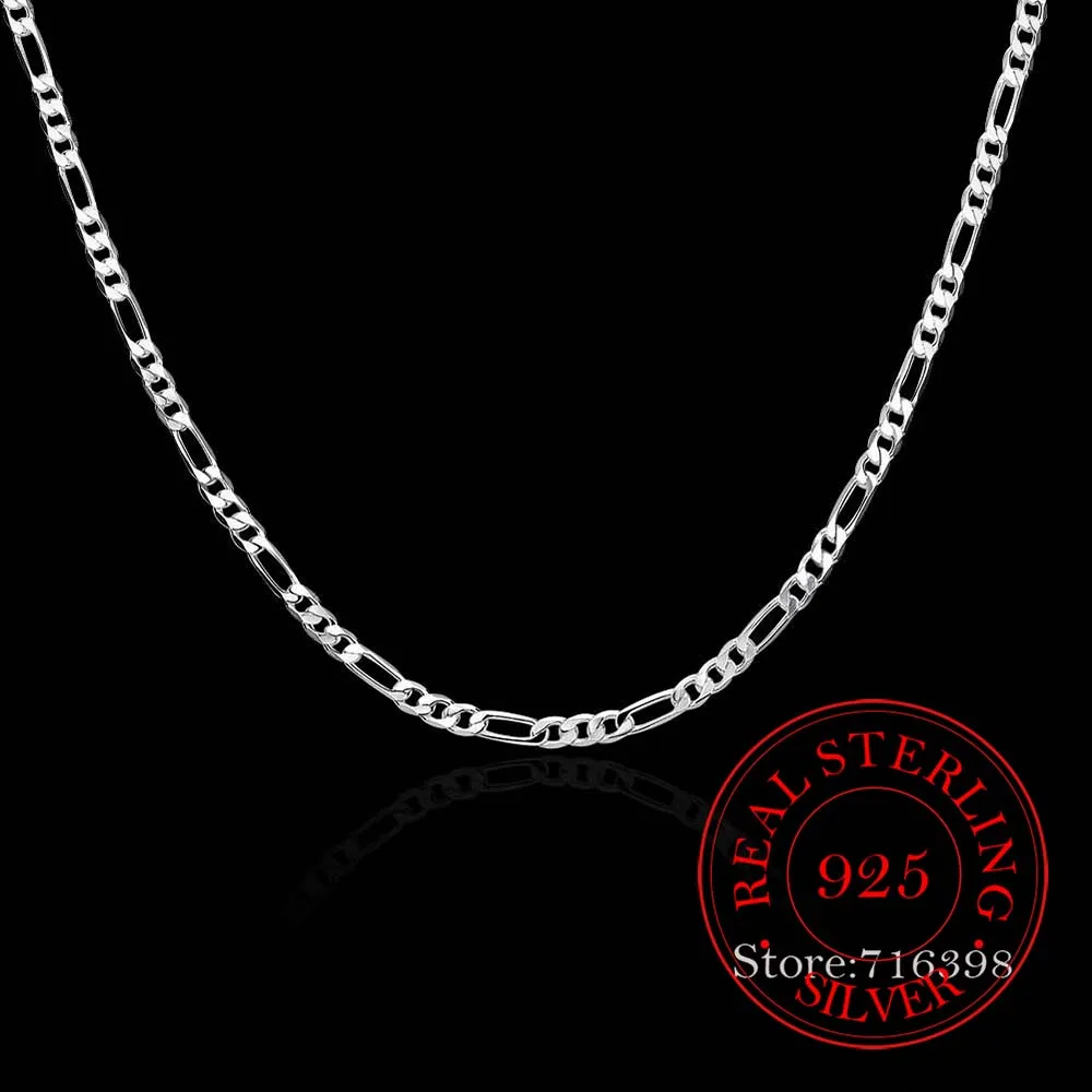 4MM Figaro Chains Wholesale Personality Fashion Unisex Party Wedding Gift 925 Sterling Silver Chain Necklace for Women Men