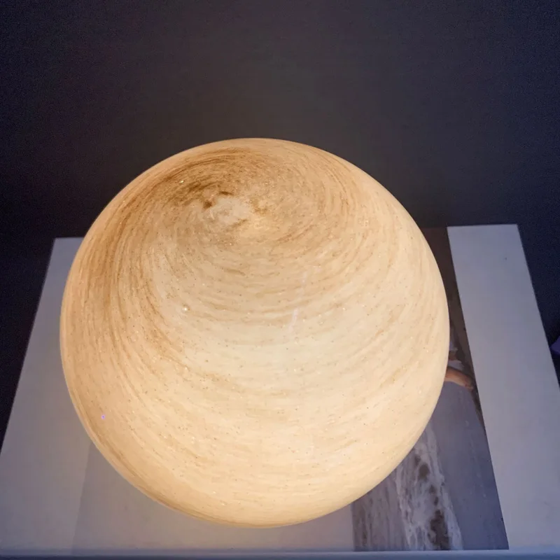 15cm LED Moon Table Lamp Round Moon Shape Battery Powered Night Light Home Bedroom Study Room Decor