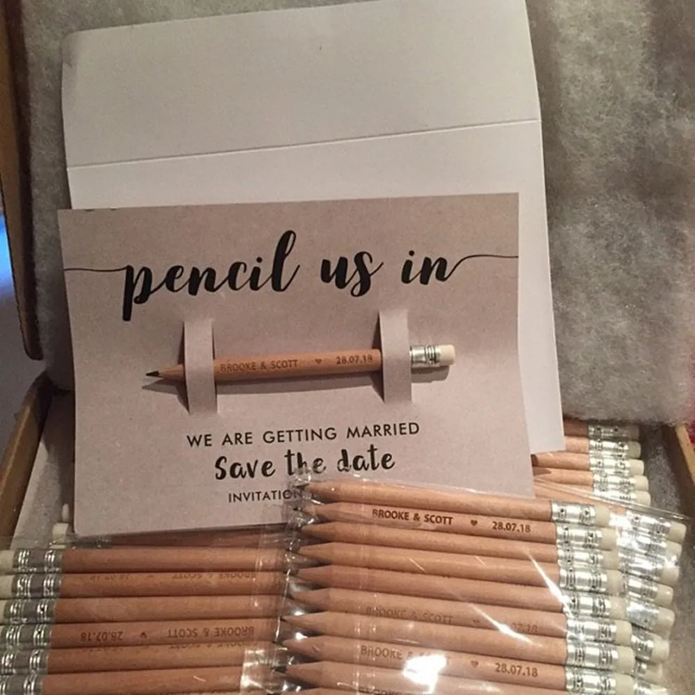 personalize engraved Pencil Us In Save the Dates Wedding Invitations with Backing card & Envelopes Option birthday party invites image 3