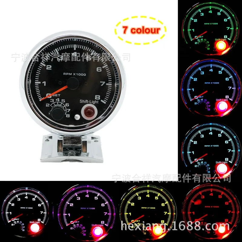 1 Pc DC12V universally 95MM Car Auto Tachometer 0-8000RPM Adjustable in seven colors Pointer instrument 8000 rpm speedometer