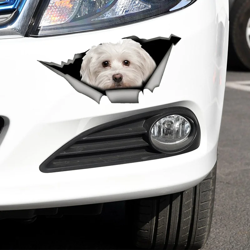 A0105# 13 cm/17 cm 3D Self-adhesive Decal Cute Maltese Dog Car Sticker Waterproof Auto Decors on Bumper Rear Window Laptop