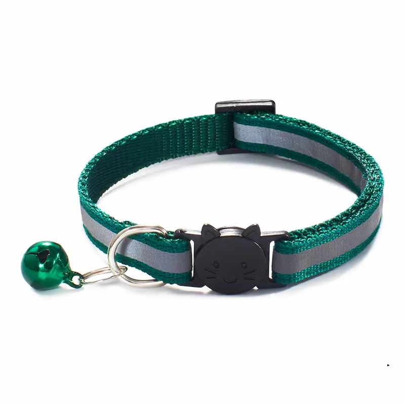 Collares de campanas para perros, hebillas de nailon ajustables, reflectantes, a la moda, para mascotas, patrón de cabeza de gato, suministros para