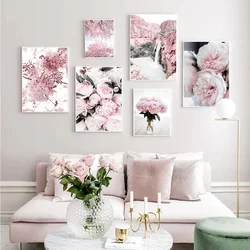 HD Canvas Wall Art for Living Room Cherry Blossoms Peony Carnation Flower Nordic Mountain Modern Pink Color Poster Home Decor