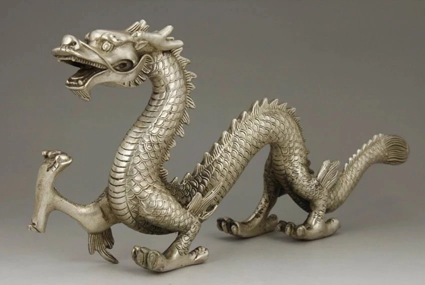 

CHINESE OLD BIG WHITE COPPER HANDWORK CARVING DRAGON STATUE