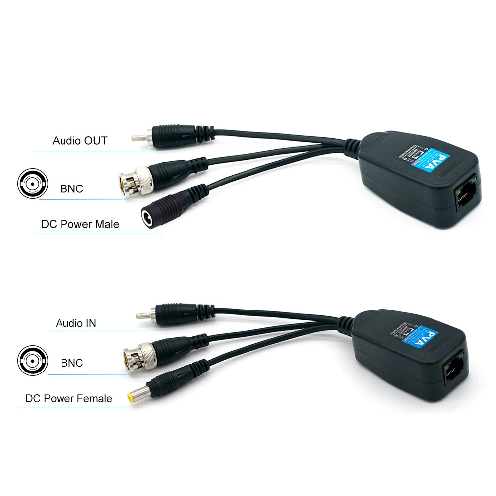 5 Paris 4K Passive DC Audio Video Balun BNC Transfer to RJ45 Transceiver For HD 5MP 8MP AHD TVI CVI Surveillance CCTV Camera