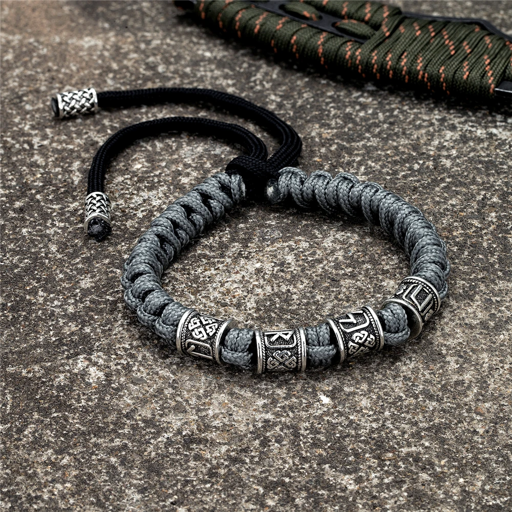 Norse Runes Beads Bracelet Men Vikings Accessories Braided Survival Paracord Rope Wristband Handmade Outdoor Amulet Bangle homme