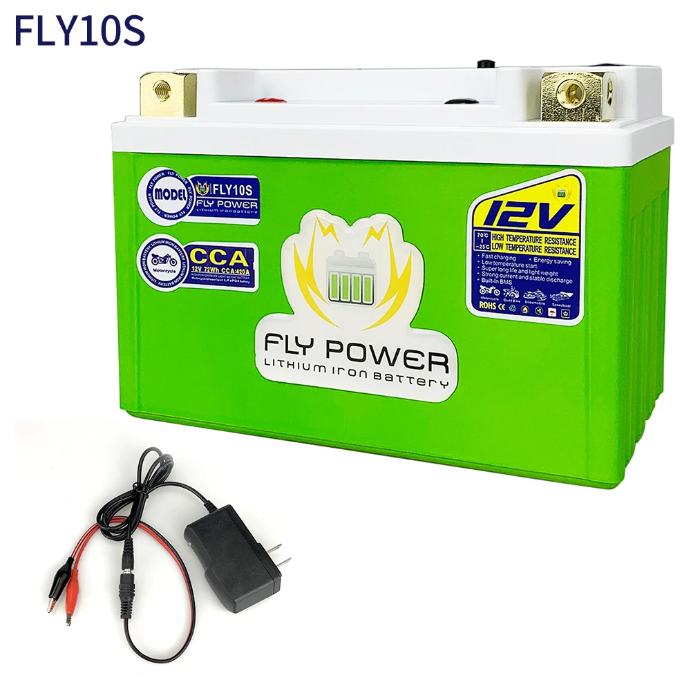 FLYPOWER 12V FLY10S LiFePO4 Motorcycle Start Battery 96Wh CCA 420A  Lithium iron Scooter Batteries Replace YTZ10S YTZ10S-BS