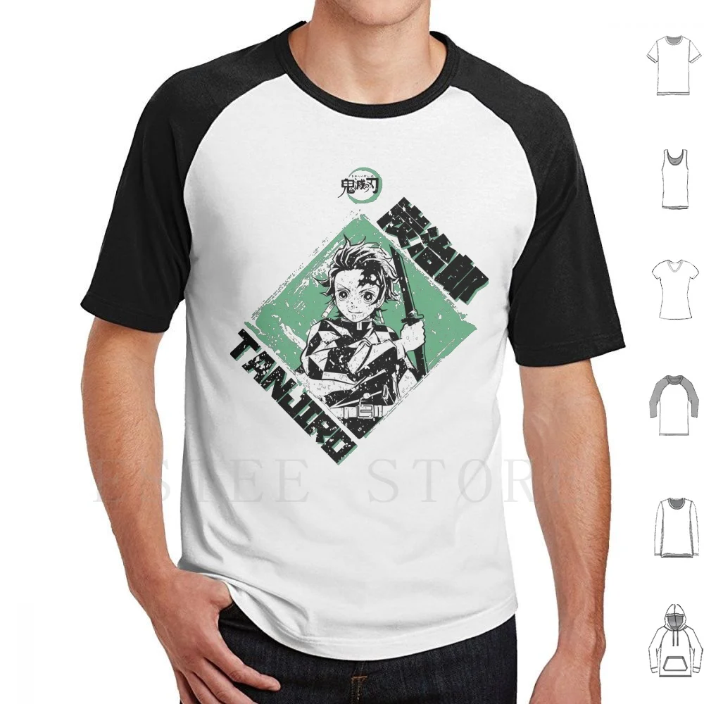 Demon : Tanjiro Green ( Grunge Style ) T Shirt Cotton Men DIY Print Demon Salyer Kimetsu No Yaiba Demon Anime Kimetsu No Yaiba