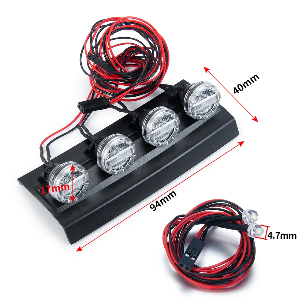 YEAHRUN RC Car Roof Light 4LED Headlamp Spotlight with Bracket For 1/10 TRX4 G500 TRX6 G63 Climbing Car