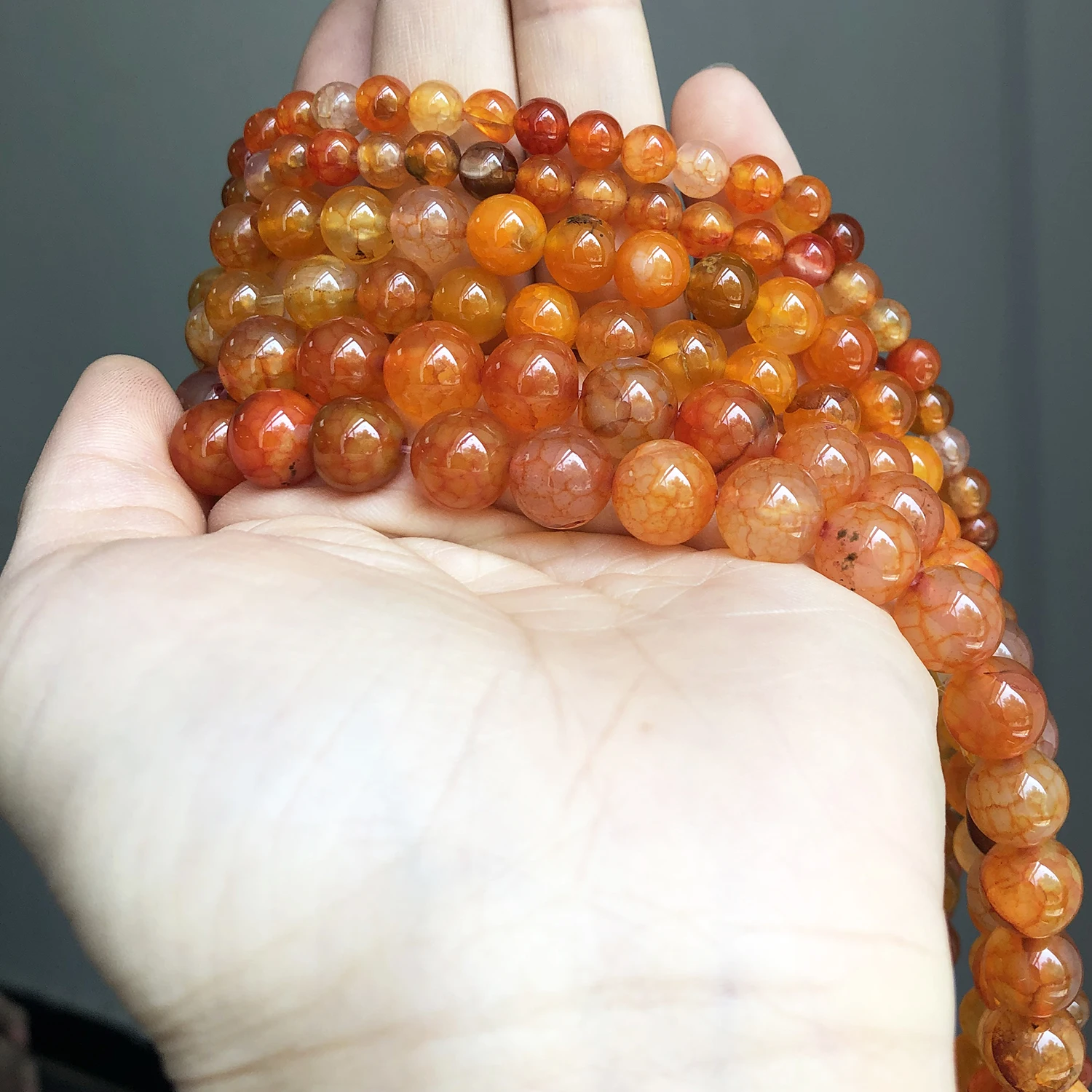 Orange Fire Dragon Veins Agates Beads 6 8 10mm Natural Round Loose Beads For Jewelry Making DIY Bracelet Accessories 15''Inches