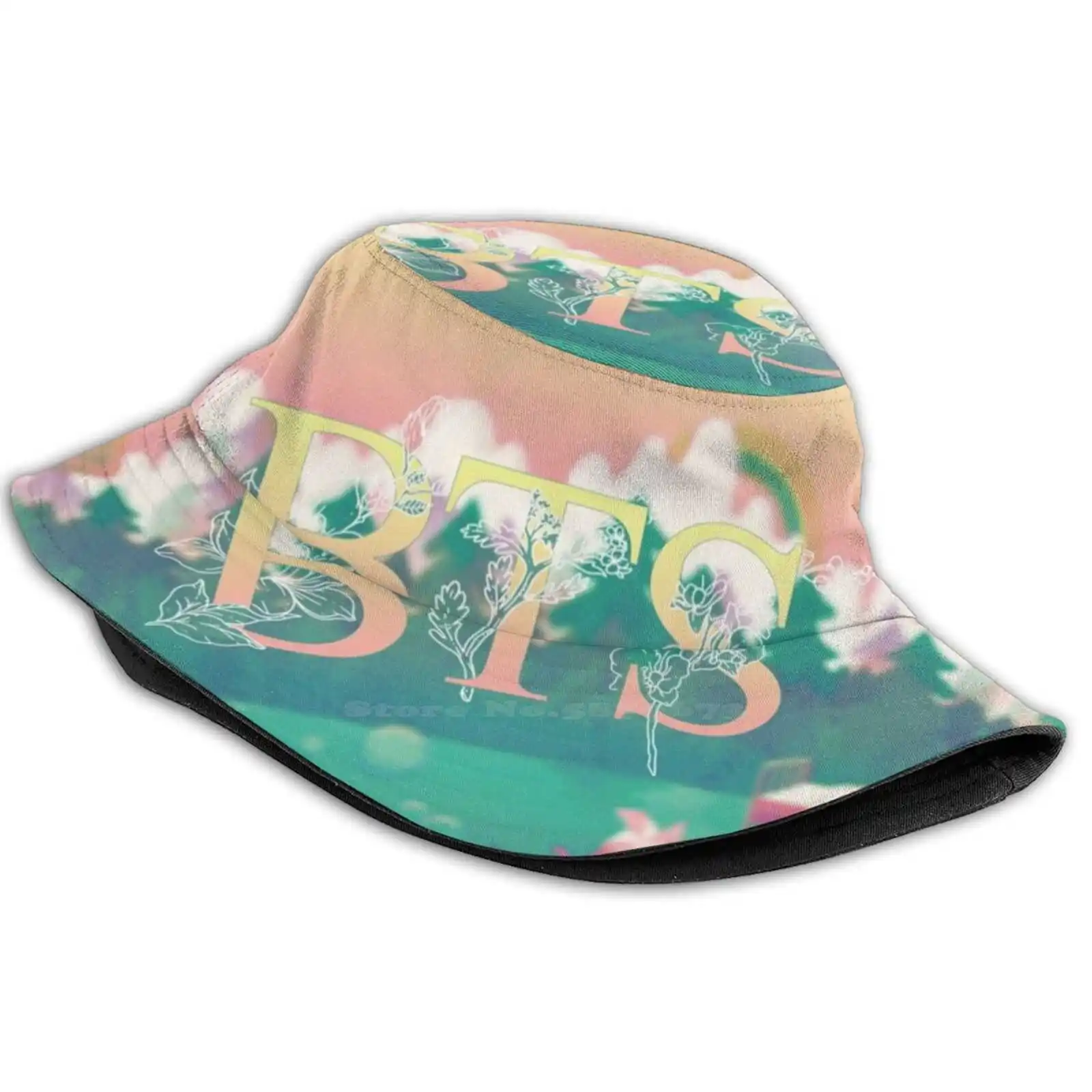 Flowers Carnival Sun Hat Topi Fisherman Cap Bucket Hats Purple Glitch Text Effect Boys J Hope Kpop Group Photo Rap Monster