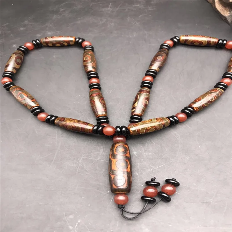 Tibet Natural Genuine Nine Eyes Three Eyes Old Dzi Beads Agate Chalcedony Necklace Pendant Bracelet