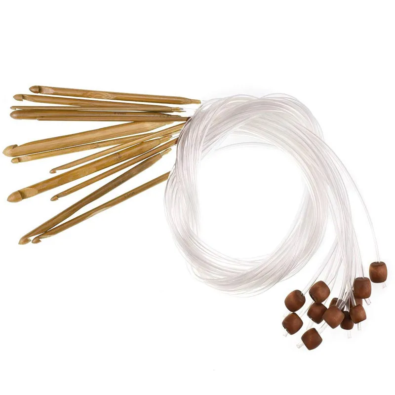 12pcs Carbonized Natural Bamboo Carpet Crochet Hooks Set Carpet Rug Weave Knitting Needles