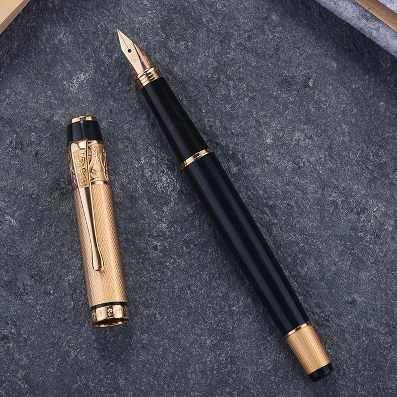 Hero 200B Black Barrel Fountain Pen 14K Gold Fine Nib 0.5mm Gold Trim Office School Writing Tool Gift Box Pen Set Accessory