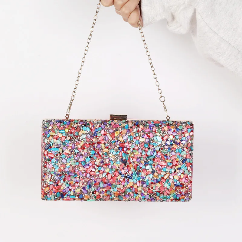 Bolso de mano rosa para mujer, bolso de fiesta de noche, decoración de concha, bolsos cruzados, bolso multicolor de diseñador de lujo 2025