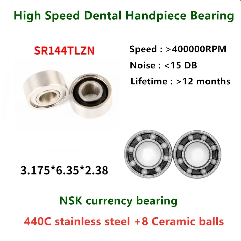 10pcs high speed NSK Handpiece Dental bearing turbine SR144TLZN 3.175x6.35x2.38 mm hybrid 8 ceramic balls bearings SR144