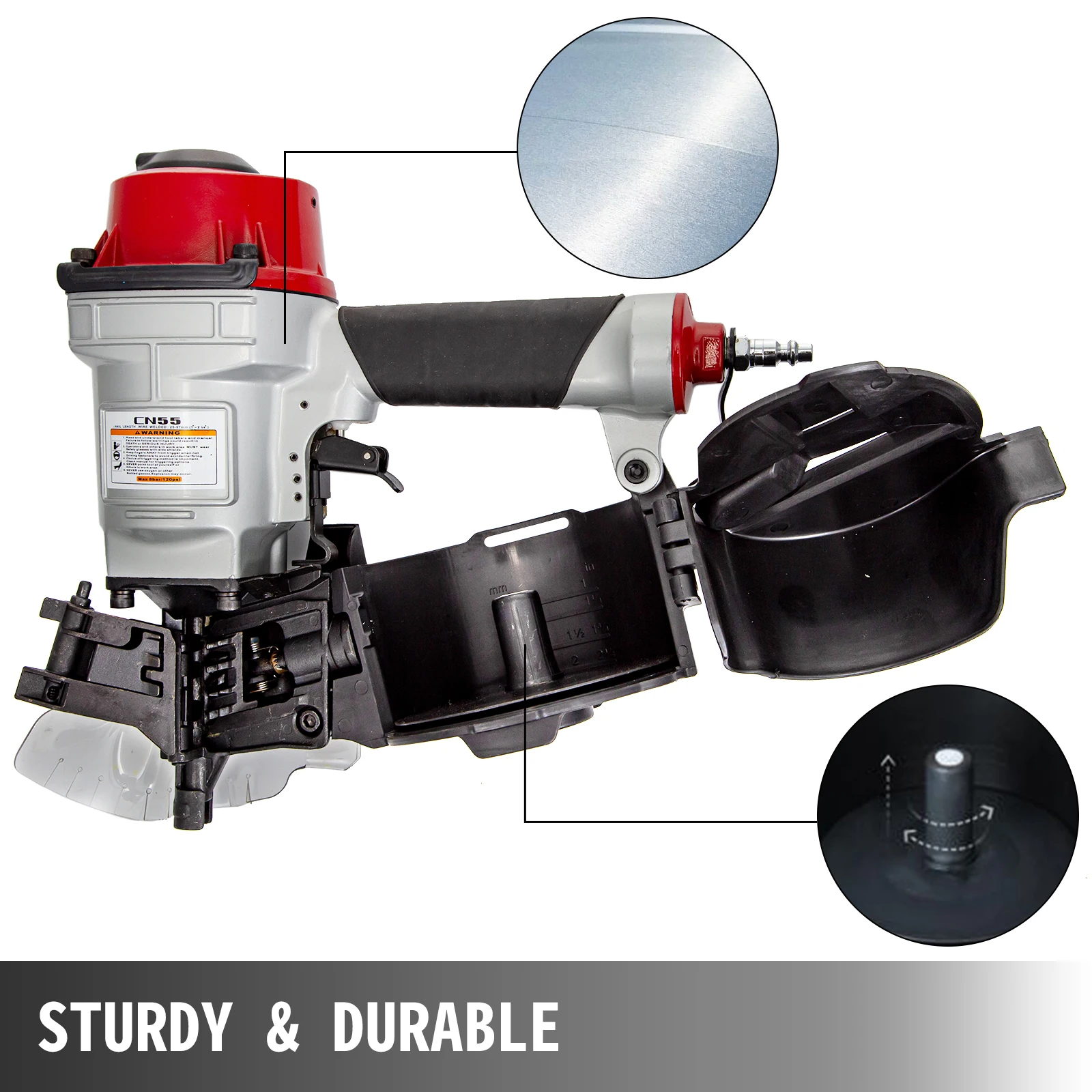 VEVOR Pallet Making Coil Nailer CN55 CN70 CN80 per raccordo bordo lavorazione del legno mobili strumento di lucidatura pistola pneumatica a rullo pneumatico