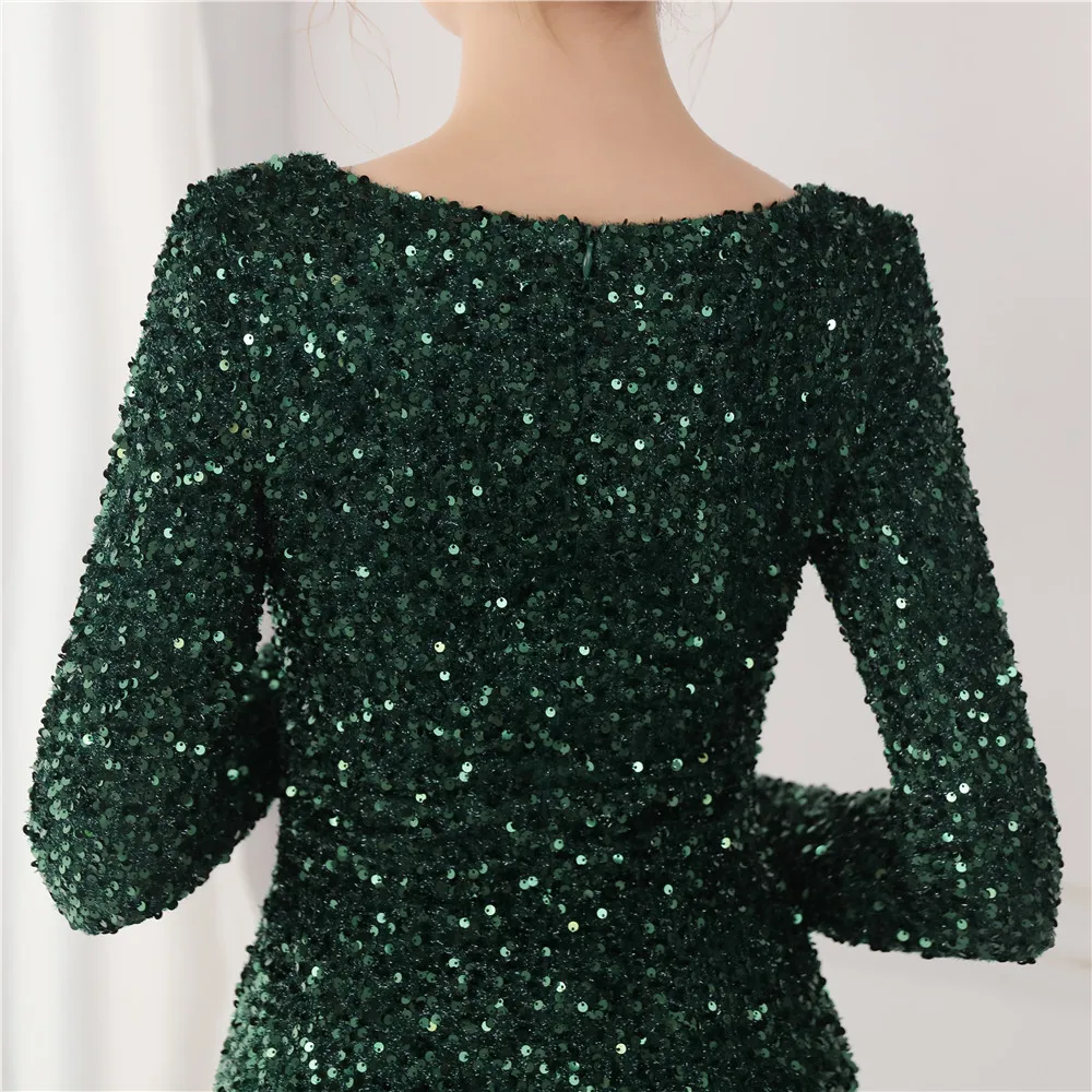 DEERVEADO K19118 Mermaid Sequined Prom Dresses Long Emerald Green Gown Women Evening Party Maxi Dress