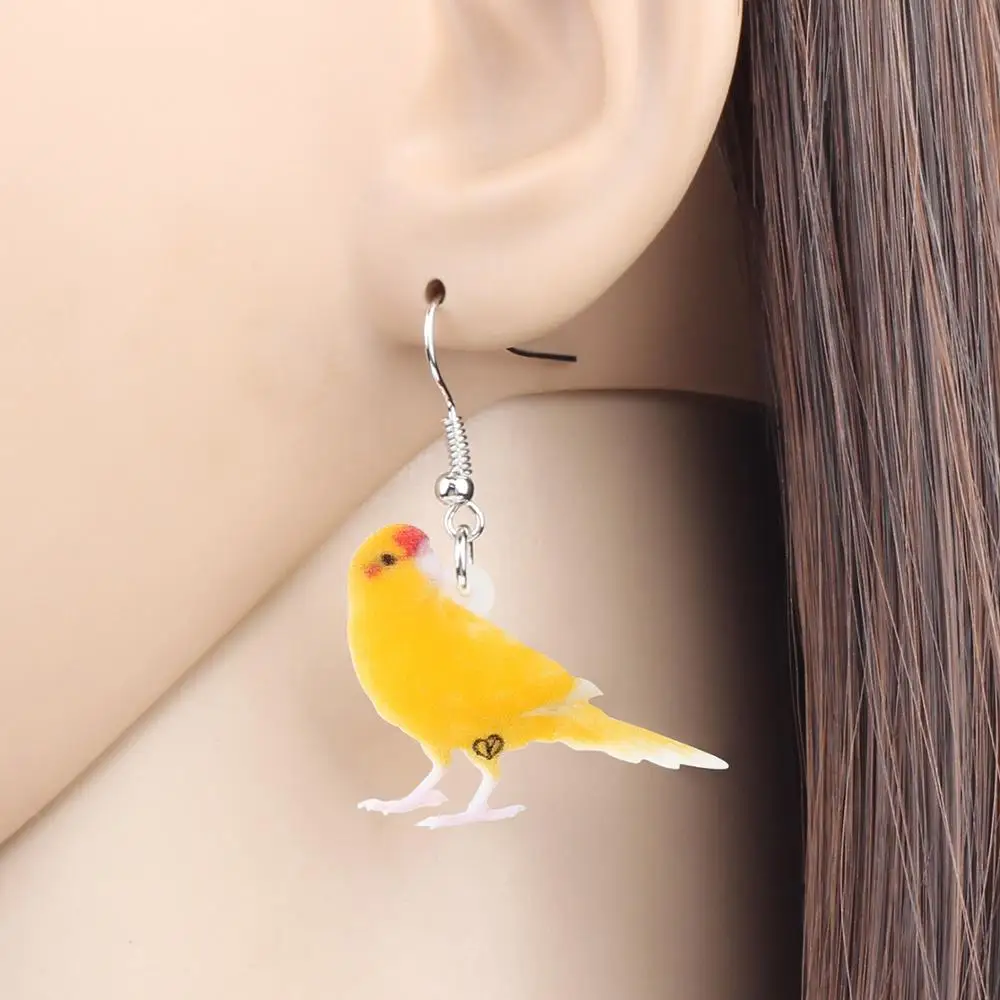 Bonsny Acrylic Bright-coloued Canary Earrings Cute Bird Animal Dangle Drop Jewelry For Women Girls Lady Novelty Gift Accessories