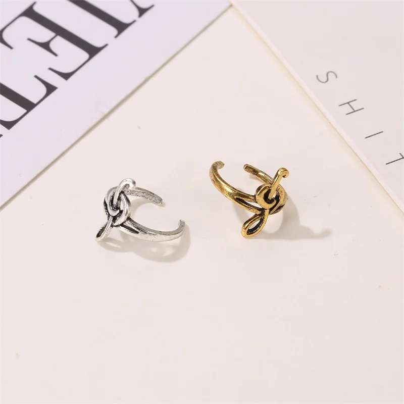 Simple Note Metallic Retro Golden Silver Plated Copper Single Ear Cuff Clip Earrings for Women & Men