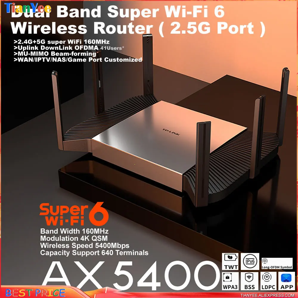 T P - Link AX5400 WiFi6 Router MESH 2.4+5G DuaL Band Wireless +2.5G(2500Mbps) SFP Port + x4*Gbps Ethernet port TL-XDR5480 Turbo