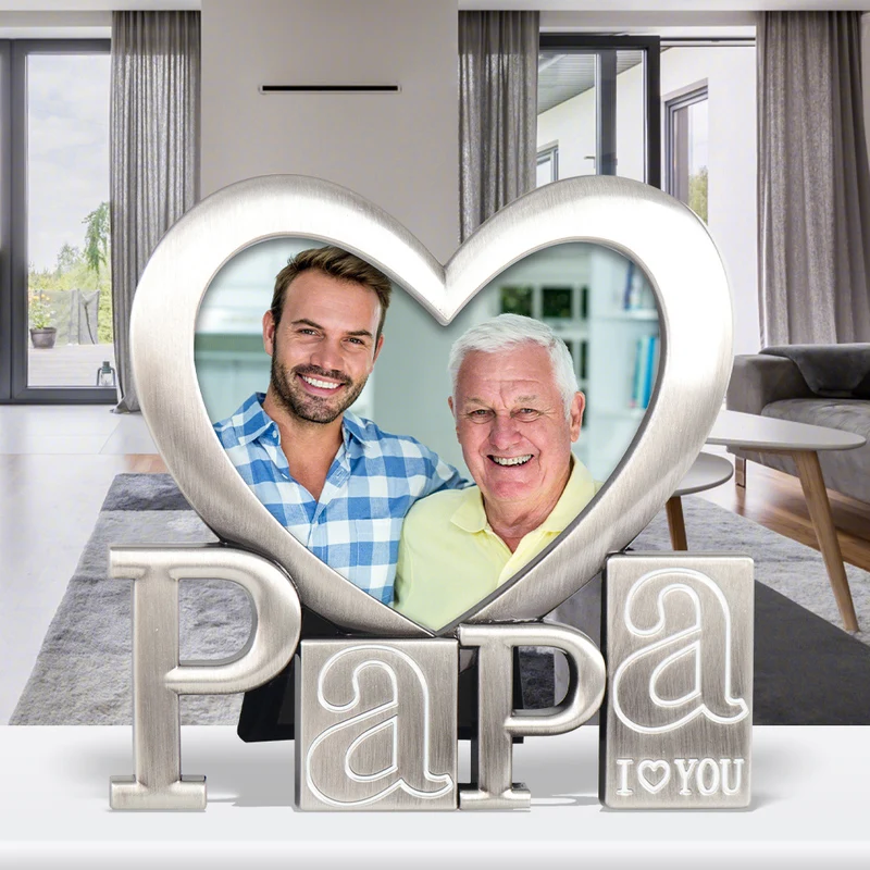 PaPa Picture Frame Heart-shaped Home Desktop Decoration Father's Day Gift I Love Papa Family Photo Frame Decoration