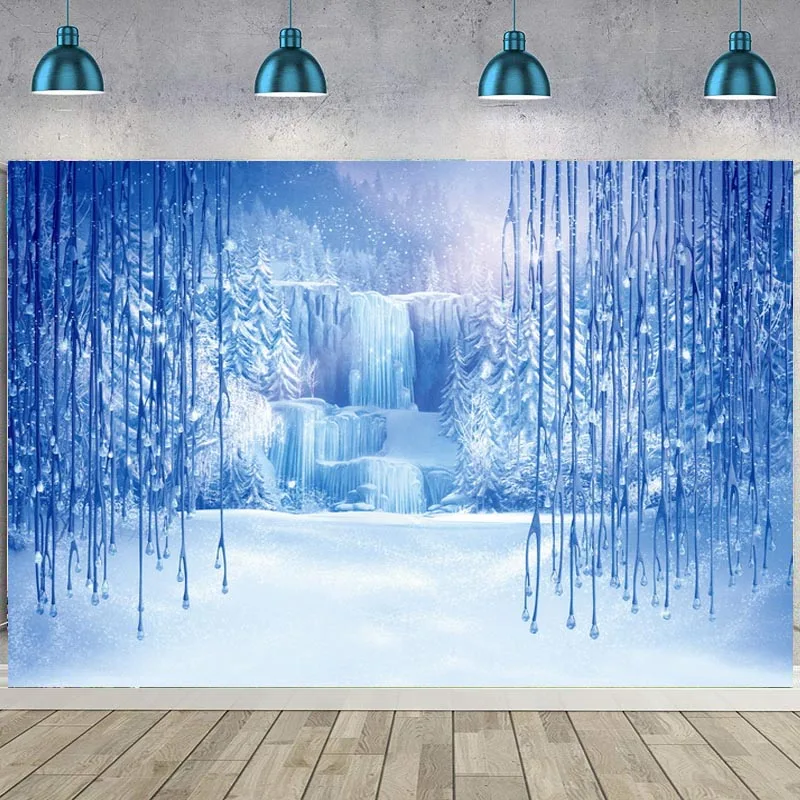 Christmas Winter Photography Backdrop Crystal Pendant Ice Snow Queen Photo Background Photocall Prop Decoration Banner