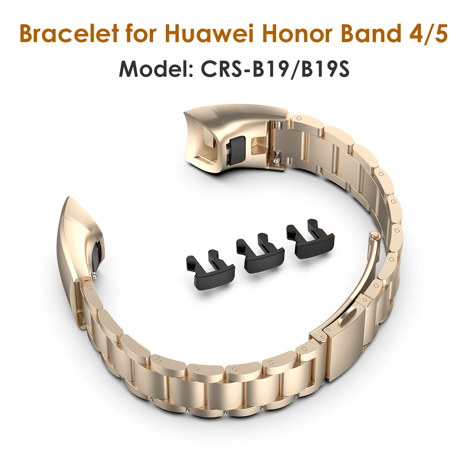 Stainless Steel Adjustable Bracelet for Honor Band 5 & Band 4 Straps Wristband with Solid Metal Watch Bands for Huawei with Tool