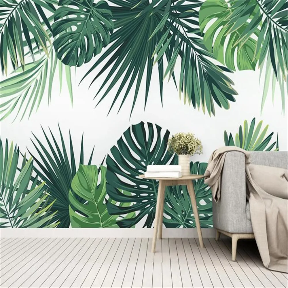 

Milofi Custom customized 3D wallpaper mural Nordic small fresh tropical plant leaf bedroom background wallpaper mural