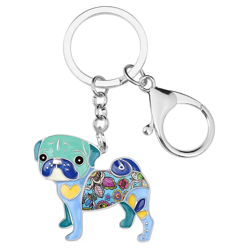 Bonsny Enamel Pug Dog Key Chains For Women bag Pendant Keychain Key Ring Car Accessories 2018 New Charms Fashion Jewelry Gifts