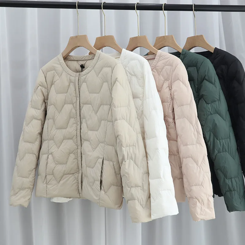 Women Ultra Light White Duck Down Jacket 2021 Autumn Winter Warm Loose O Neck Down Coat Female Lingge Big Size Outwear Parkas