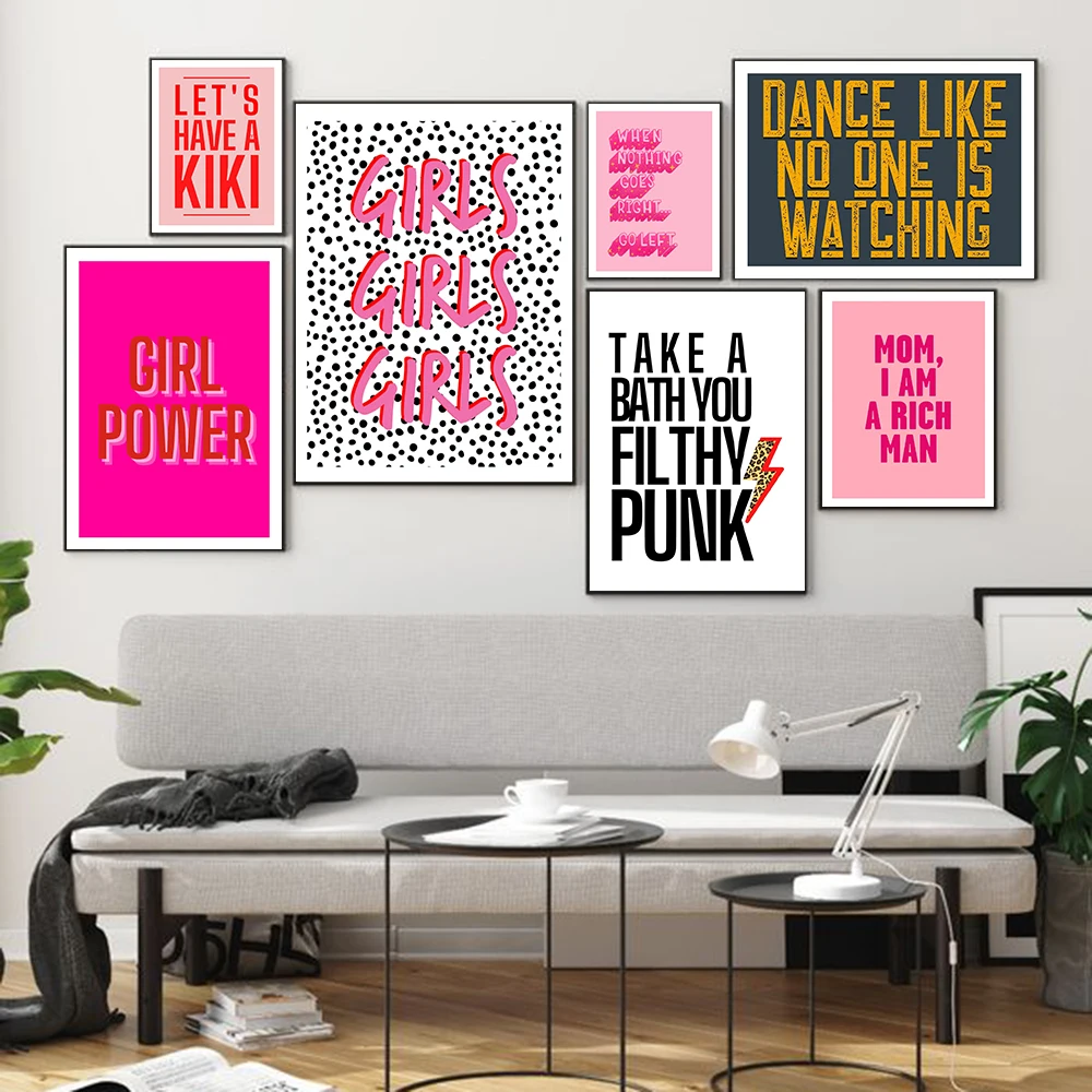 

Nordic Abstract Poster Filthy Punk Canvas Painting Wall Art Pink Letter Girl Power Pictures For Living Room Modern Decorative