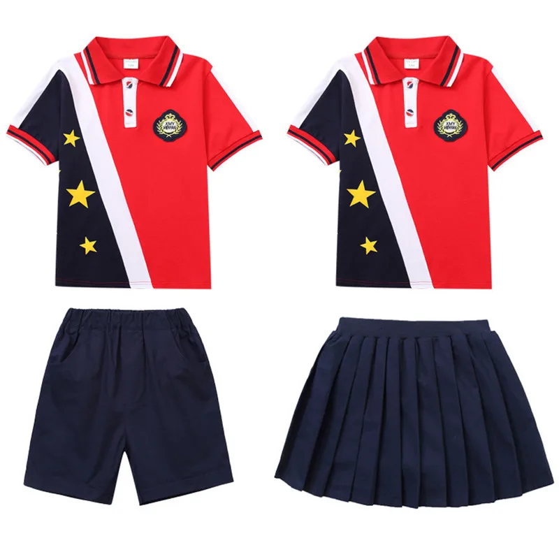 Designer de verão britânico camisa polo saia shorts roupas do estudante para reunião esportiva jardim infância menino menina escola primária uniformes