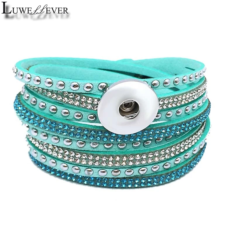 New Interchangeable Crystal 189 Rhinestones Velvet Leather Bracelet 18mm Snap Button Jewelry Charm Bangle For Women Gift 39cm