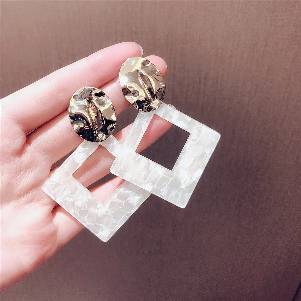 2019 Hot Sale Fashion  Square Acetate Clip On Earrings No Hole for Women Acrylic Resin Geometry Ear Clips