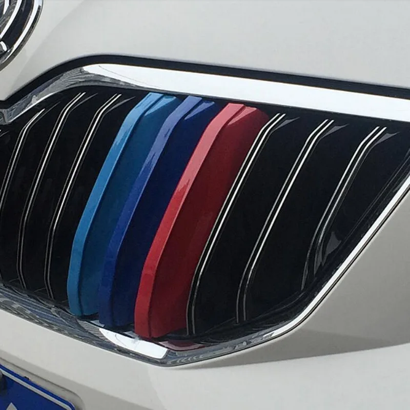 Tonlinker 3 Pcs 3D DIY Car Styling ABS Front Grille Trim Sport Strips sticker Cover Case Stickers For SKODA OCTAVIA A7 2015-17