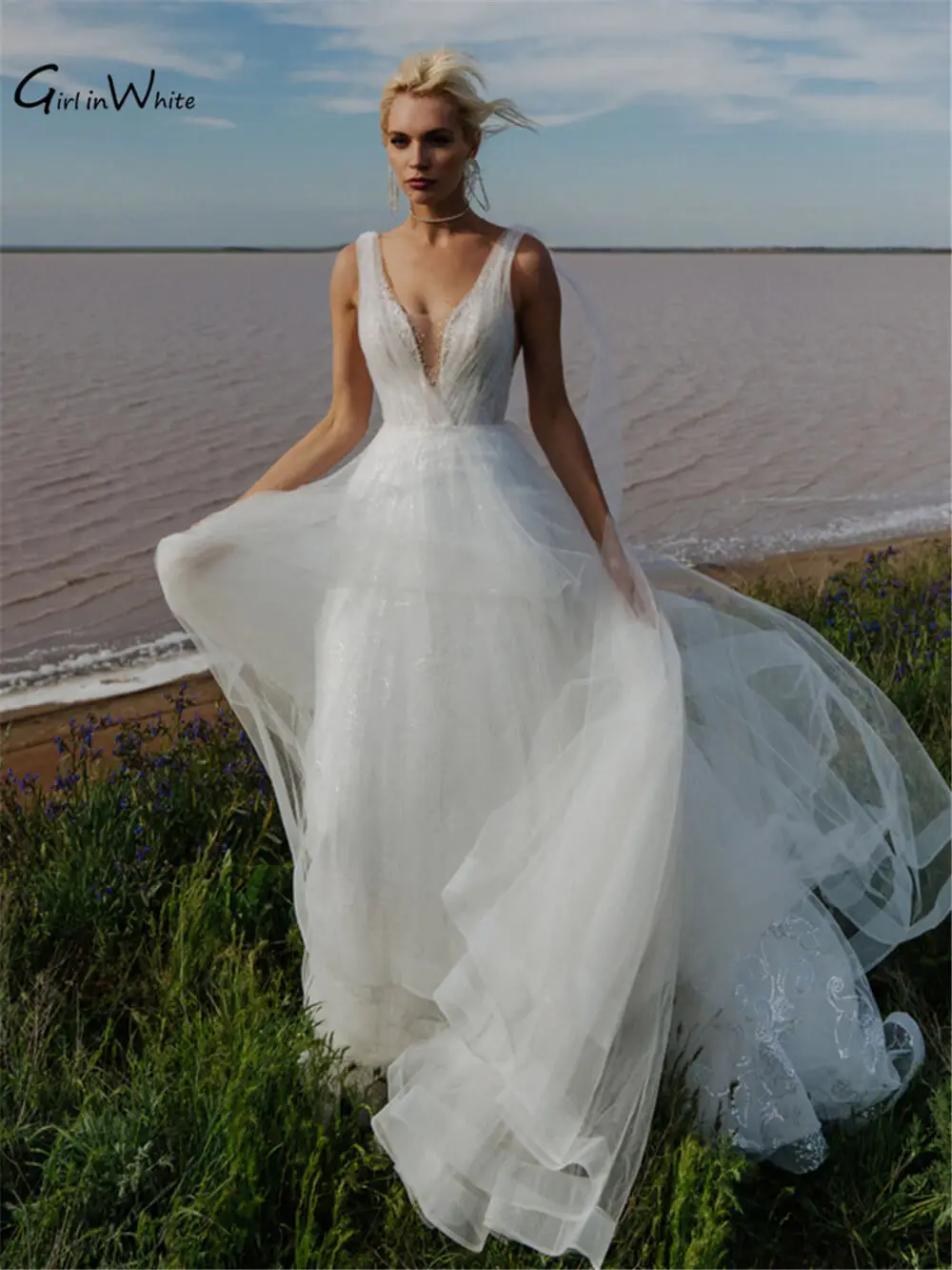 Robe de Mariée Sexy en Dentelle à Paillettes et Dos aux, Tenue de Style Boho à Manches Précieuses et Col en V Profond, pour Patients Personnalisés