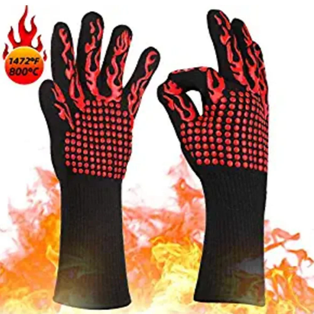 One Piece BBQ Gloves High Temperature Resistance Oven Mitts 500 800 Degrees Fireproof Barbecue Heat Insulation Microwave Gloves