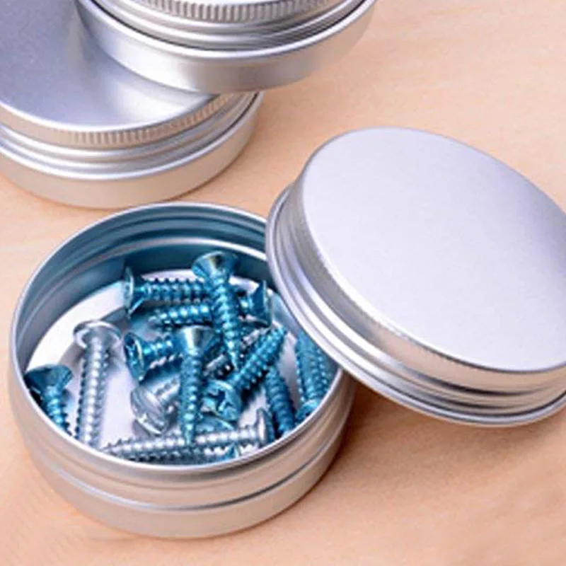 10Pcs Cosmetics Container Aluminum Candle Jar Empty Tin Metal Silver with Lid Lip Balm Pot Screw Cream Box 5/10/15/20/30/50/60ml